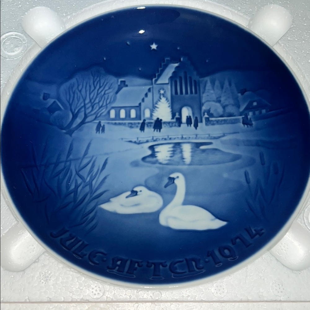 Blue Decorative Plate with Swans